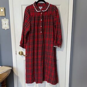 2010’s Red Plaid Flannel Nightgown Cottagecore Panama Dress Size S